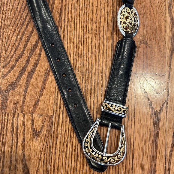 Brighton Black Leather Belt with Silver / Gold Hardware and Rhinestones Size 32 - Picture 2 of 6